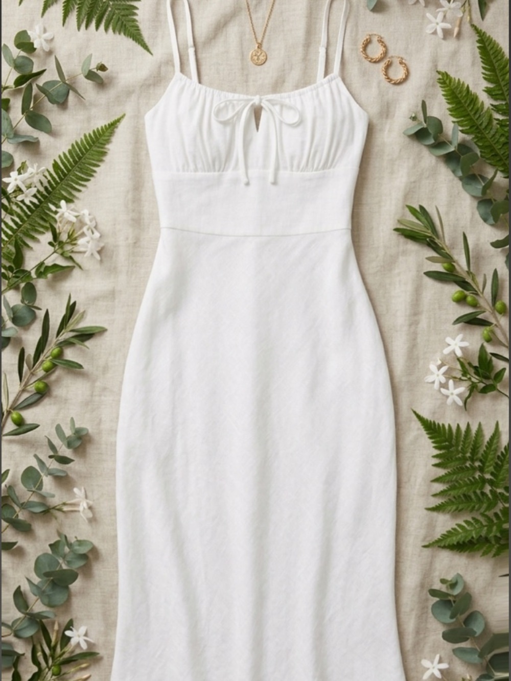 Aritzia White Tie-Front Spaghetti-Strap Midi Dress Bellow